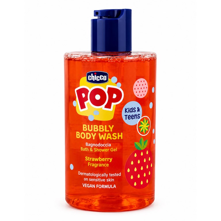 GEL DE BAÑO ESPUMOSO  FRUTILLA (BODY WASH)  300 ML. FORMULA VEGANA. CHICCO