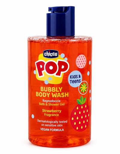 GEL DE BAÑO ESPUMOSO  FRUTILLA (BODY WASH)  300 ML. FORMULA VEGANA. CHICCO