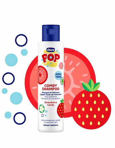 SHAMPOO Y ACONDICIONADOR 2 EN 1 KIDS & TEENS. AROMA FRUTILLA. FORMULA VEGANA. CHICCO