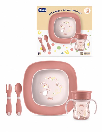 SET ALIMENTACIÓN, PLATO VASO, TENEDOR Y CUCHARA. NENA +12M. CHICCO