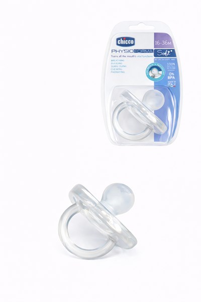CHUPETE DE SILICONA  PHYSIO SOFT 16-36m X1 TRANSLICIDO. CHICCO