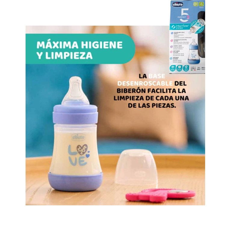 MAMADERA CELESTE PERFECT 5 150ML 0+ FLUJO LENTO CHICCO