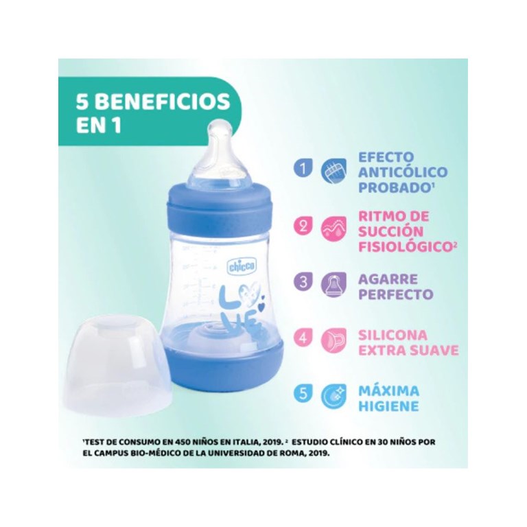 MAMADERA CELESTE PERFECT 5 150ML 0+ FLUJO LENTO CHICCO