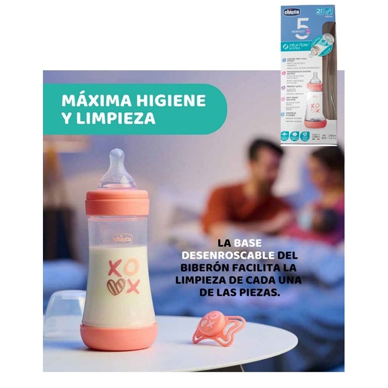 MAMADERA ROSA PERFECT 5 240ML 2+ FLUJO MEDIO CHICCO