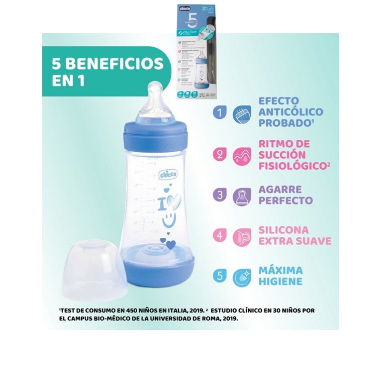 MAMADERA CELESTE PERFECT 5 240ML 2+ FLUJO MEDIO CHICCO