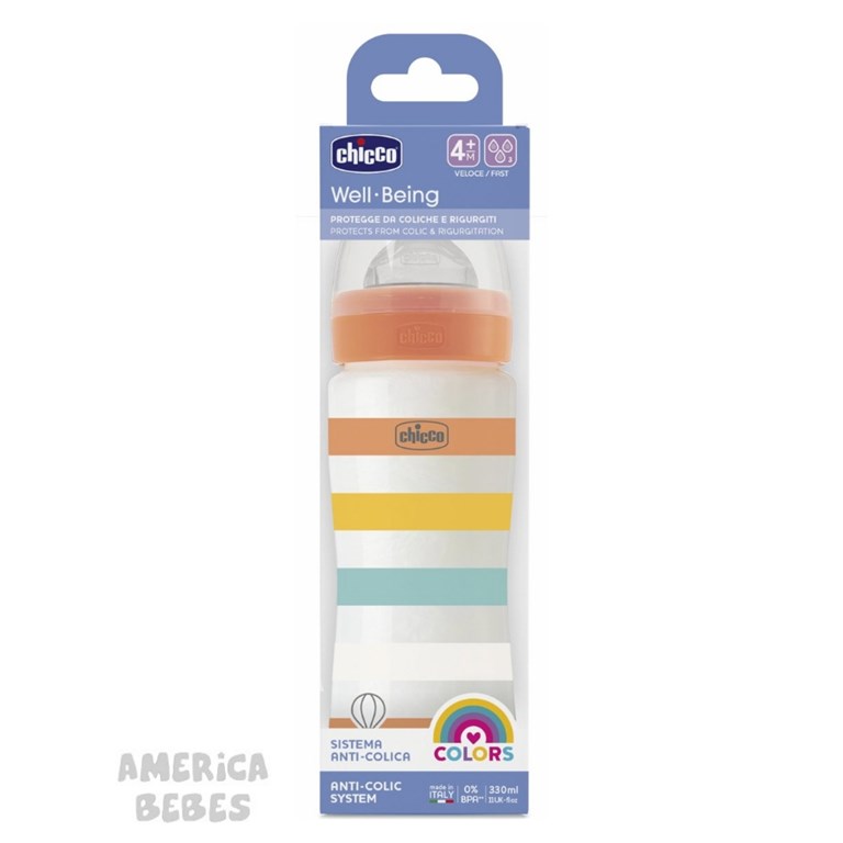 MAMADERA WELL BEING 330ML 4M+ FLUJO RAPIDO NARANJA CHICCO