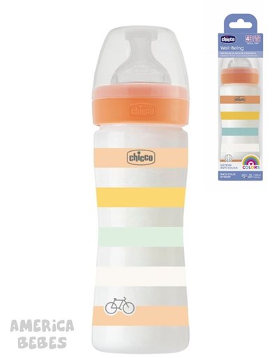 PROMO 15% OFF  MAMADERA WELL BEING 330ML 4M+ FLUJO RAPIDO NARANJA CHICCO