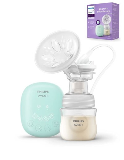 Sacaleche. Extractor de leche eléctrico Philips Avent. Cuenta con 4 niveles de estimulación y 4 de extracción, guarda función memoria, almohadilla de silicona, es fácil de limpiar y armar. Su diseño compacto.Incluye: tubo de silicona, cable USB-C, biberón Natural de 125 ml, kit de extracción con tapa de rosca y unidad motora. AVENT