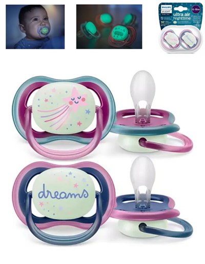 CHUPETE ULTRA AIR Deco NIGHTIME 6-18m NENA x2. AVENT