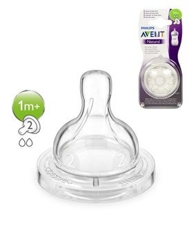 Tetina Natural Avent. 1+ Meses. Flujo Lento. Blister x 2 unid. 2 Orificios. Avent