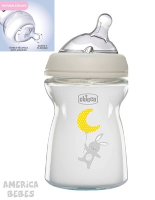 MAMADERA 250 ML NATURAL FEELING DE VIDRIO 0M+ ESTAMPADA CONEJITO CHICCO