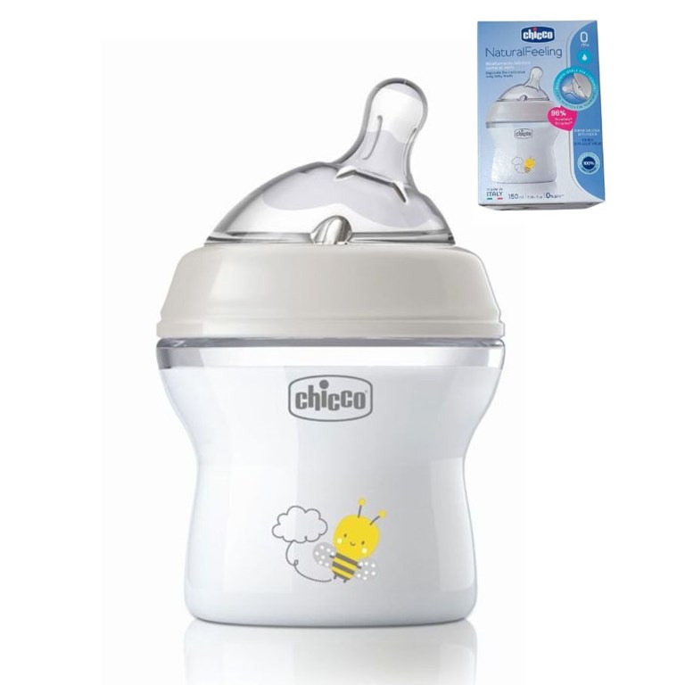 NUEVA MAMADERA NATURAL FEELING 150ML 0+ FLUJO LENTO TRANSPARENTE CHICCO