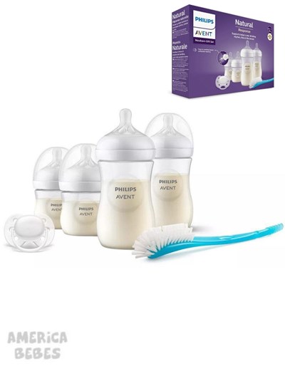 SET 4 MAMADERAS NATURAL RESPONSE : (2 DE 125 ML. / 2 DE 260 ML. + CEPILLO)  AVENT