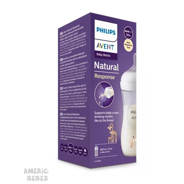 MAMADERA NATURAL RESPONSE 260 ML.  DECO JIRAFA AVENT