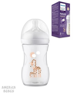 PROMO 8% OFF MAMADERA NATURAL RESPONSE 260 ML.  DECO JIRAFA AVENT