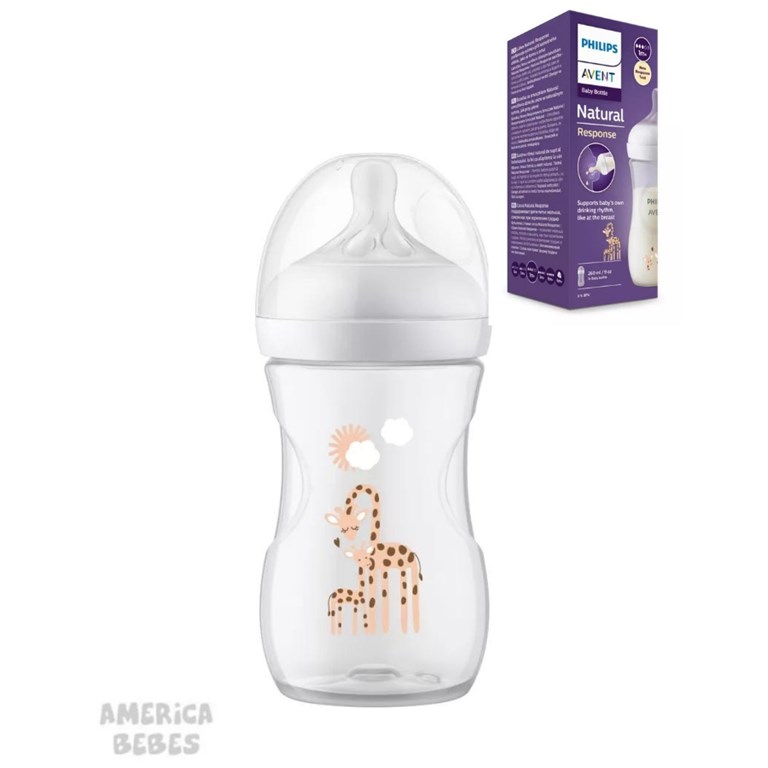 MAMADERA NATURAL RESPONSE 260 ML.  DECO JIRAFA AVENT