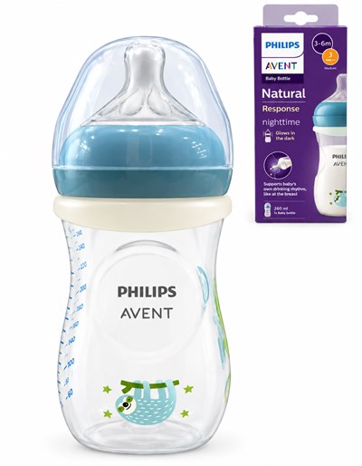 MAMADERA NATURAL RESPONSE 260ml CON ANILLO GLOW IN THE DARK. AVENT