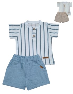 Conjunto bebe remera rayad con short de lino.Poninos