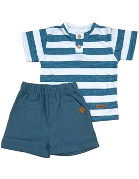 Conjunto de bebe remera rayada con short de tussor.Poninos