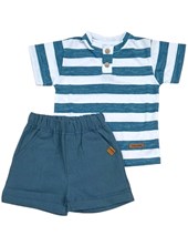 Conjunto de bebe remera rayada con short de tussor.Poninos
