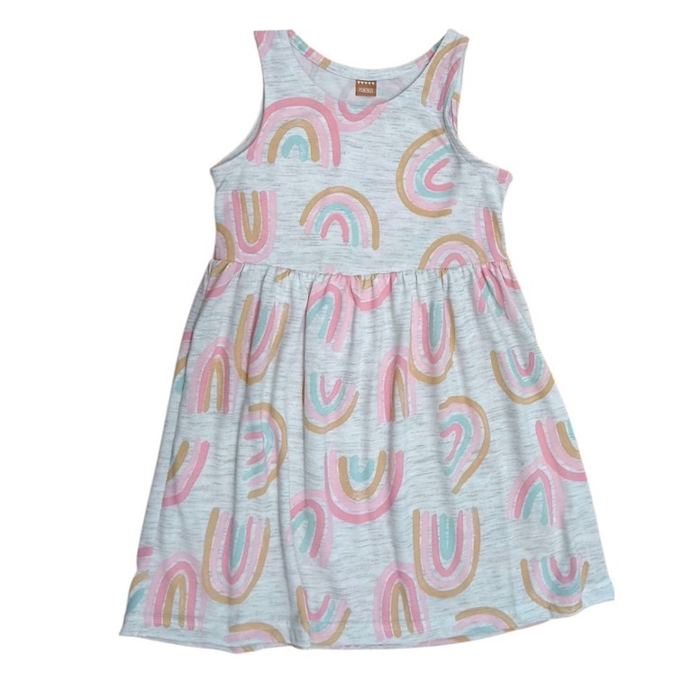 Vestido de nena en algodon arcoiris.Poninos