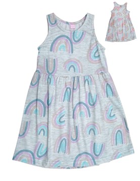 Vestido de nena en algodon arcoiris.Poninos