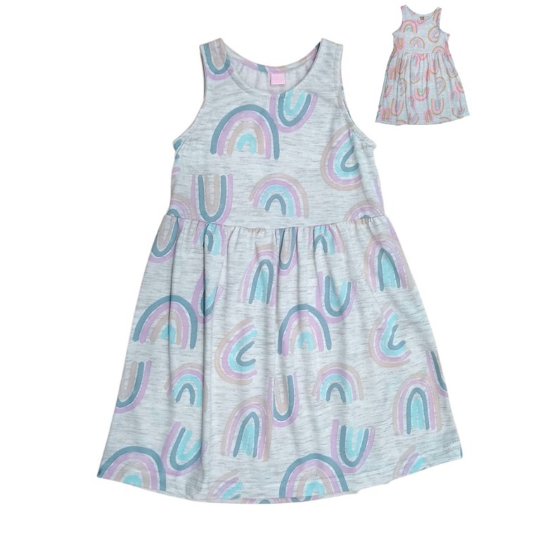 Vestido de nena en algodon arcoiris.Poninos