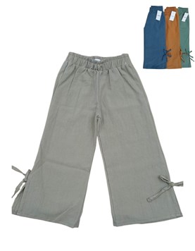 Pantalon de nena en tussor con tajo y moño.Poninos