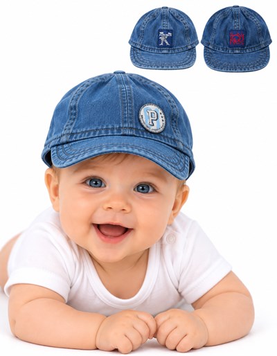 Gorro nene con visera jean.  Poninos.