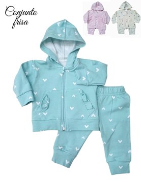 CONJUNTO BEBA EN FRISA ELASTIZADA CORAZONES. PONINO