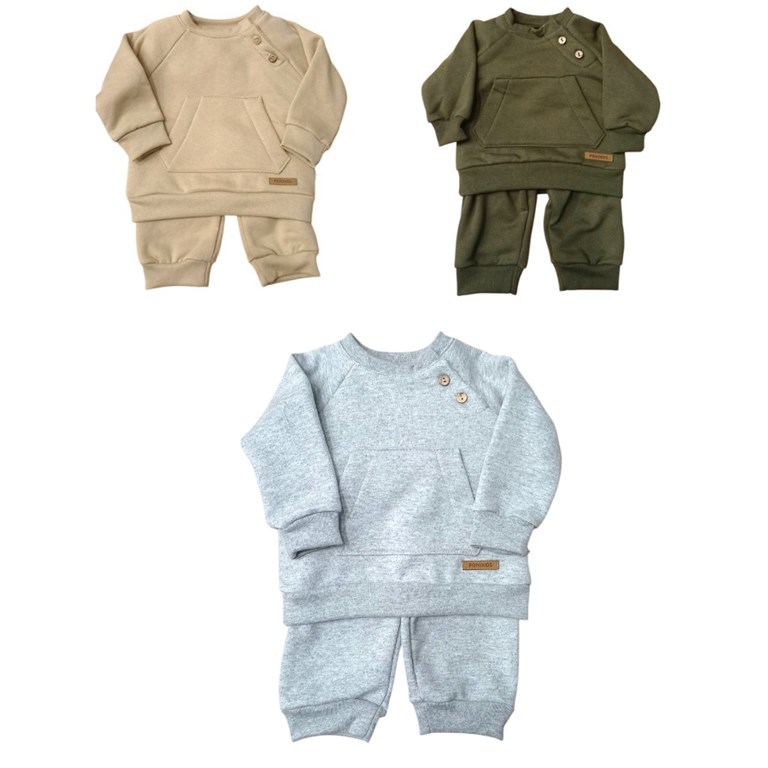 Conjunto Frisa canguro con manga ranglan. Poninos