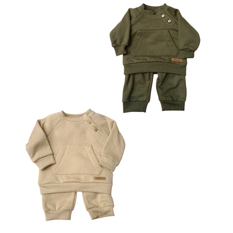 Conjunto Frisa canguro con manga ranglan. Poninos