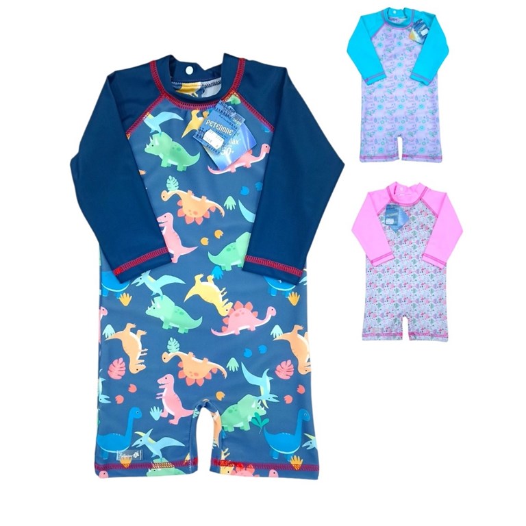 ENTERITO UV+50 PROTECCION  MANGA CORTA ESTAMPADA. COLORES DE BEBE VARON. PETENONE