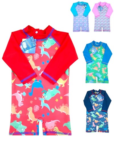 ENTERITO UV+50 PROTECCION  MANGA CORTA ESTAMPADA. COLORES DE BEBE VARON. PETENONE