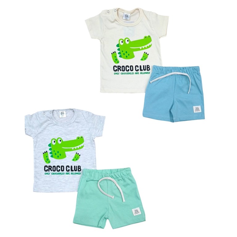 Conjunto: Remera manga corta estampada + short jersey. Big bay