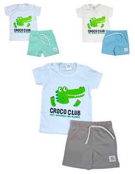 Conjunto: Remera manga corta estampada + short jersey. Big bay