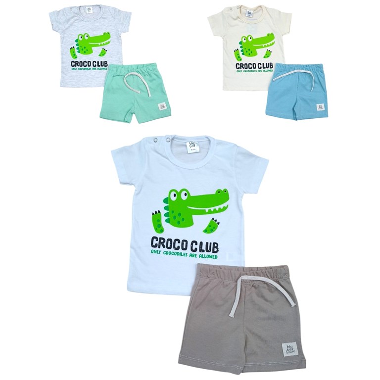 Conjunto: Remera manga corta estampada + short jersey. Big bay