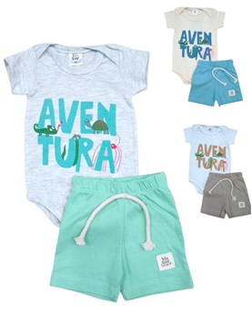 Set: Body manga corta estampado + short jersey. Big bay