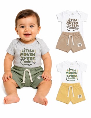 Set: Body manga corta estampado + short jersey. Big bay