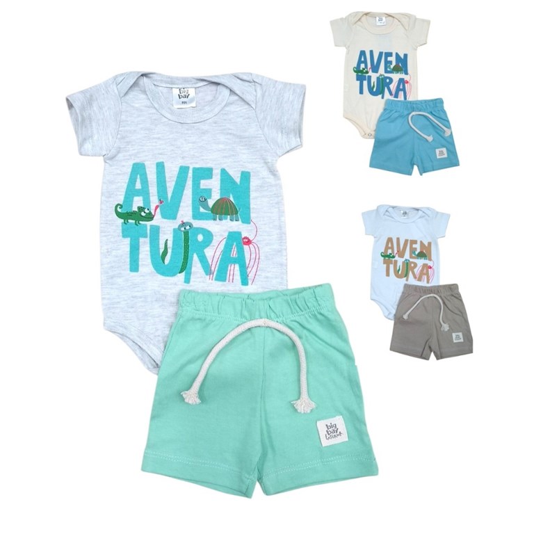 Set: Body manga corta estampado + short jersey. Big bay