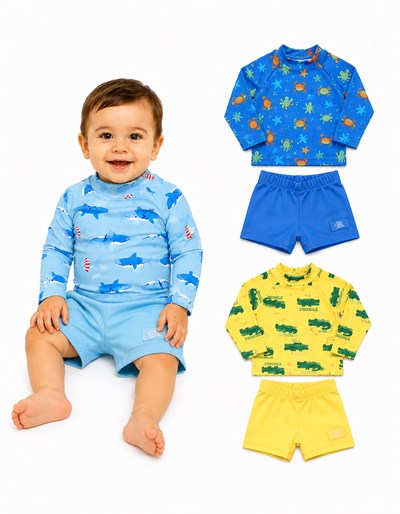 UV13 CONJUNTO BB SHORT + REMERA MANGA LARGA ESTAMPADA UV+50. BIG BAY
