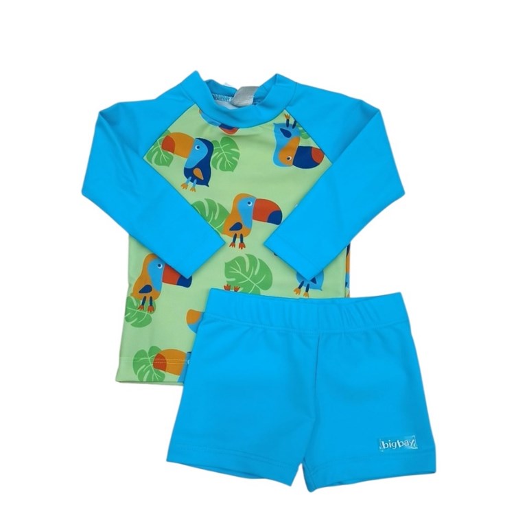 Conjunto UV+50 bebe varon: Remera Manga larga estampada + short. Big bay