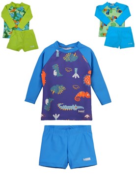 Conjunto UV+50 bebe varon: Remera Manga larga estampada + short. Big bay