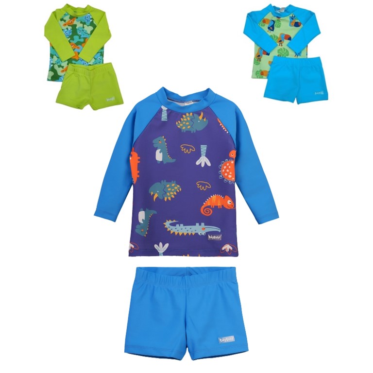 Conjunto UV+50 bebe varon: Remera Manga larga estampada + short. Big bay
