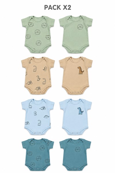 PACK 2 BODYS MANGA CORTA, LISO Y ESTAMPADO. BIG BAY