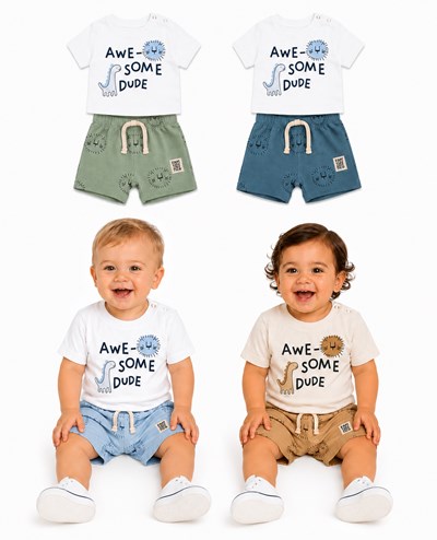 CONJUNTO REMERA Y SHORT ESTAMPA DINOS. BIG BAY