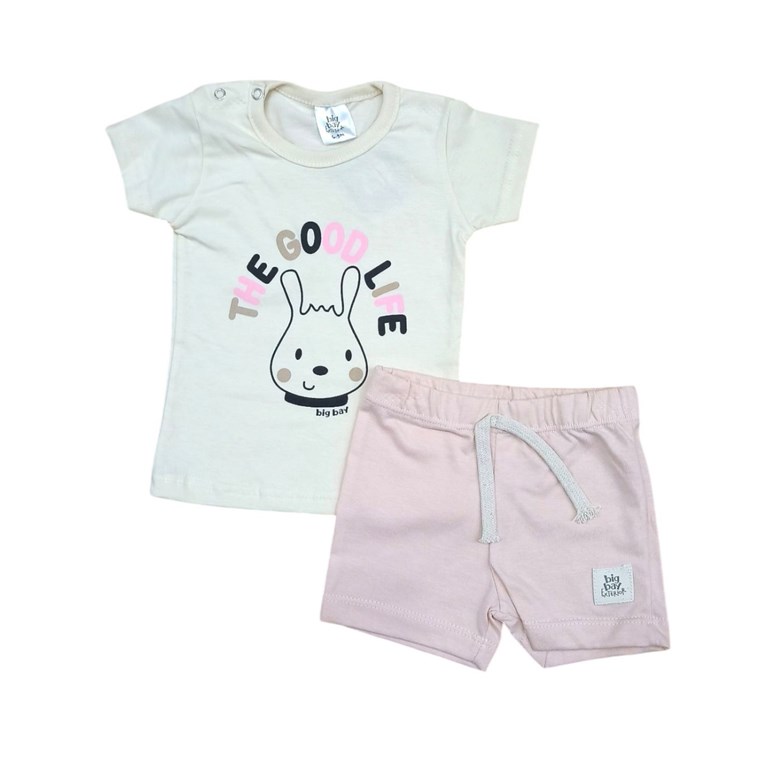 Conjunto: Remera manga corta estampada + short jersey. Big bay