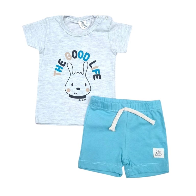 Conjunto: Remera manga corta estampada + short jersey. Big bay