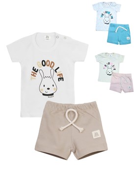 Conjunto: Remera manga corta estampada + short jersey. Big bay