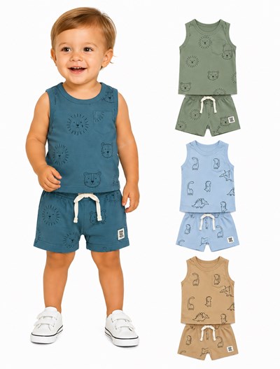 SET MUSCULOSA ESTAMPA DINOS + SHORT LISO. BIG BAY